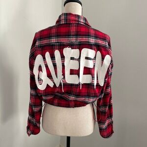 Fashion Nova Cropped Plaid Flannel‎ Shirt XS Red Queen Button Up Y2K Streetwear
